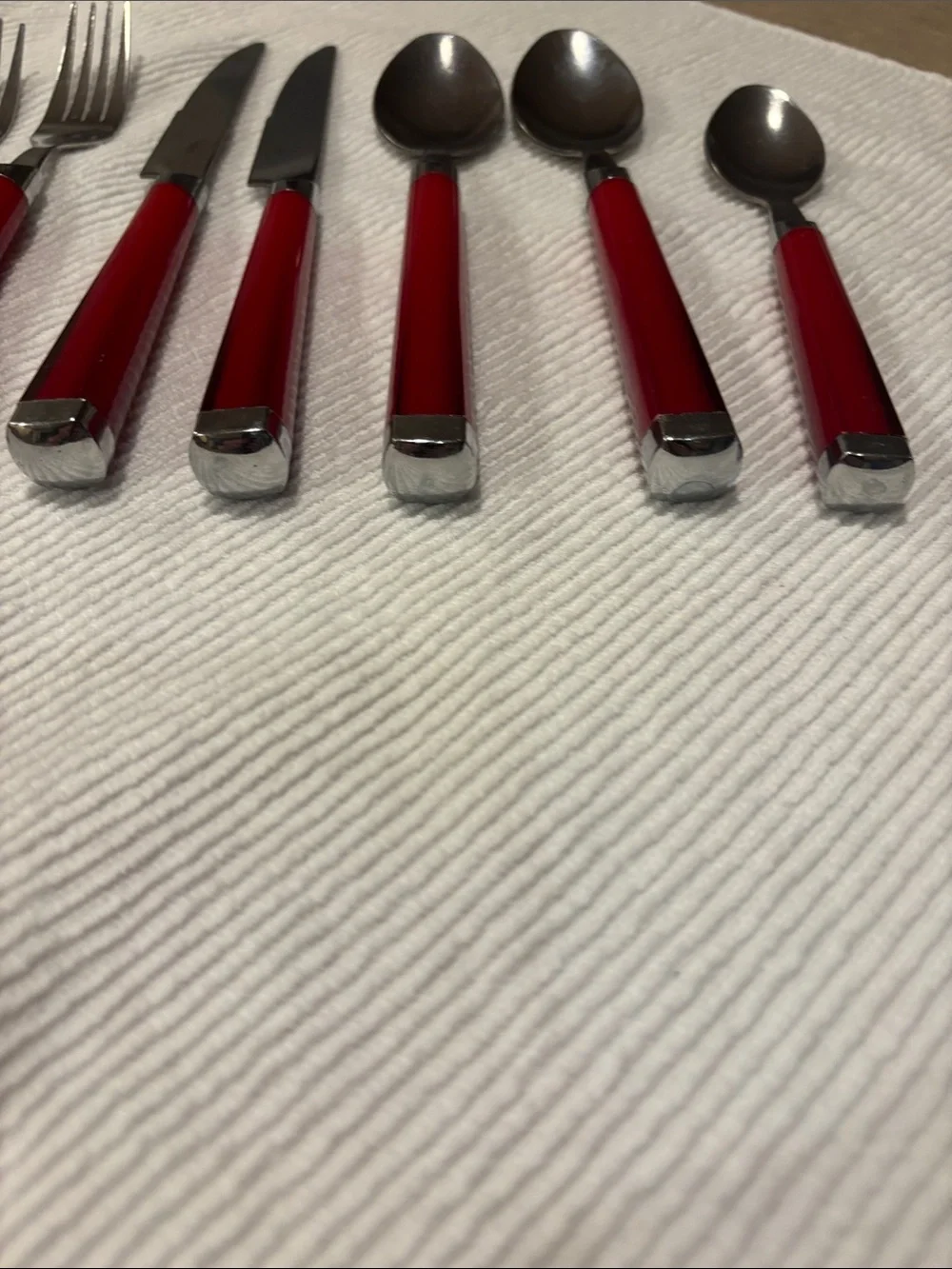 Red Handle Stainless Steel Flatware Set - 8 Piece (No Brand) Vintage?